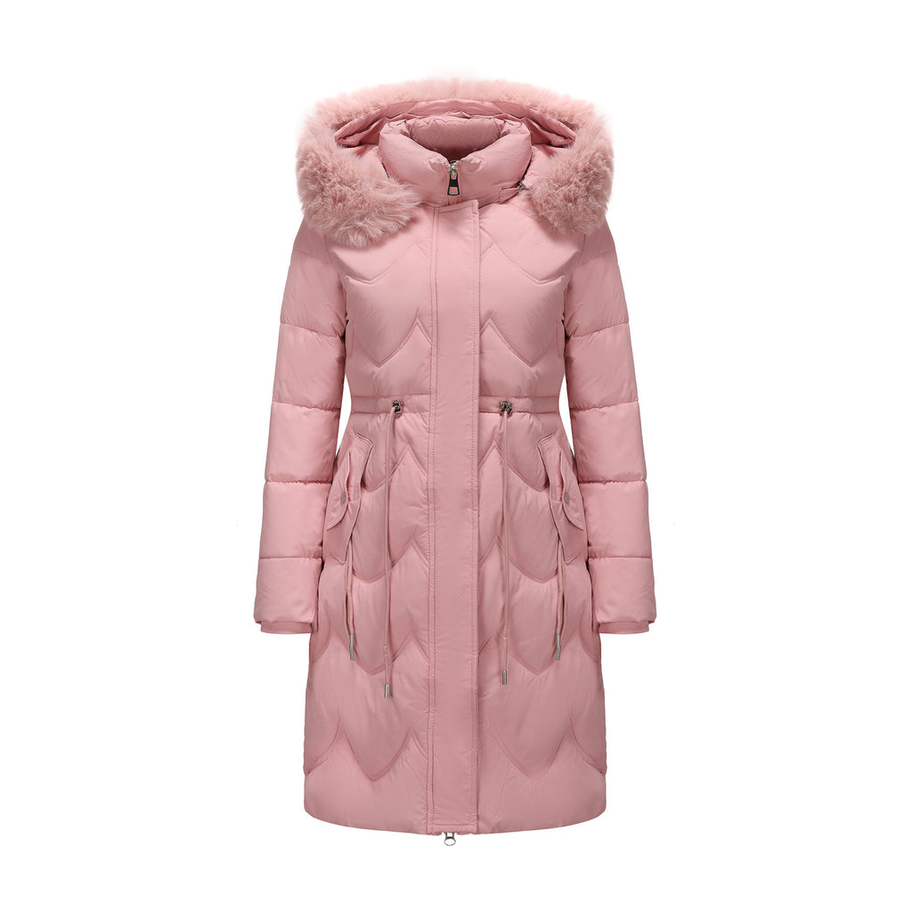 Big Fur Collar Mid-length Thickened Waist-cinching Cotton Coat