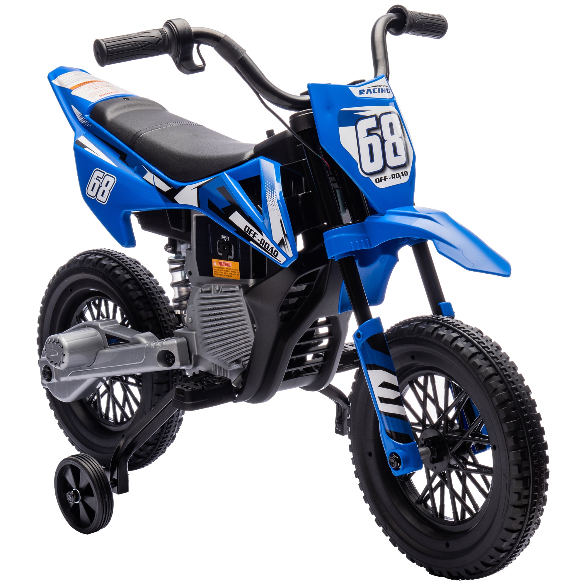 12V Kids Electric Motorbike, Kids Electric Ride On Motorcycle W/ Twist Grip Throttle, Training Wheels, Blue