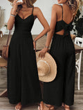Fashionable Casual Jumpsuit With Shoulder Straps And A Bow Detail On The Back