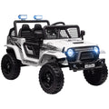 12V Battery Powered Kids Ride-On Car, Electric Truck W/ Spring Suspension, Remote, Music, Horn, Lights, White