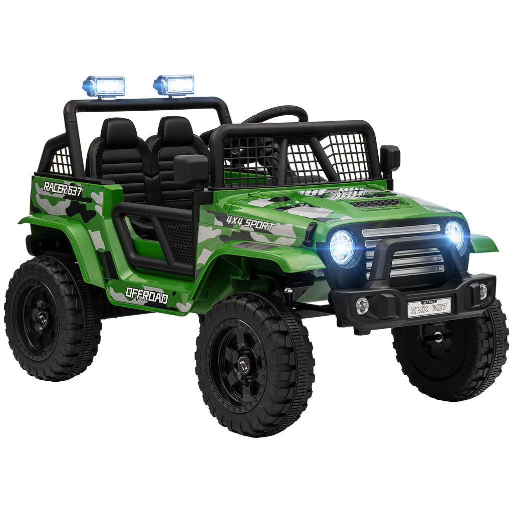 12V Battery Powered Kids Ride-On Car, Electric Truck W/ Spring Suspension, Remote, Music, Horn, Lights, Green