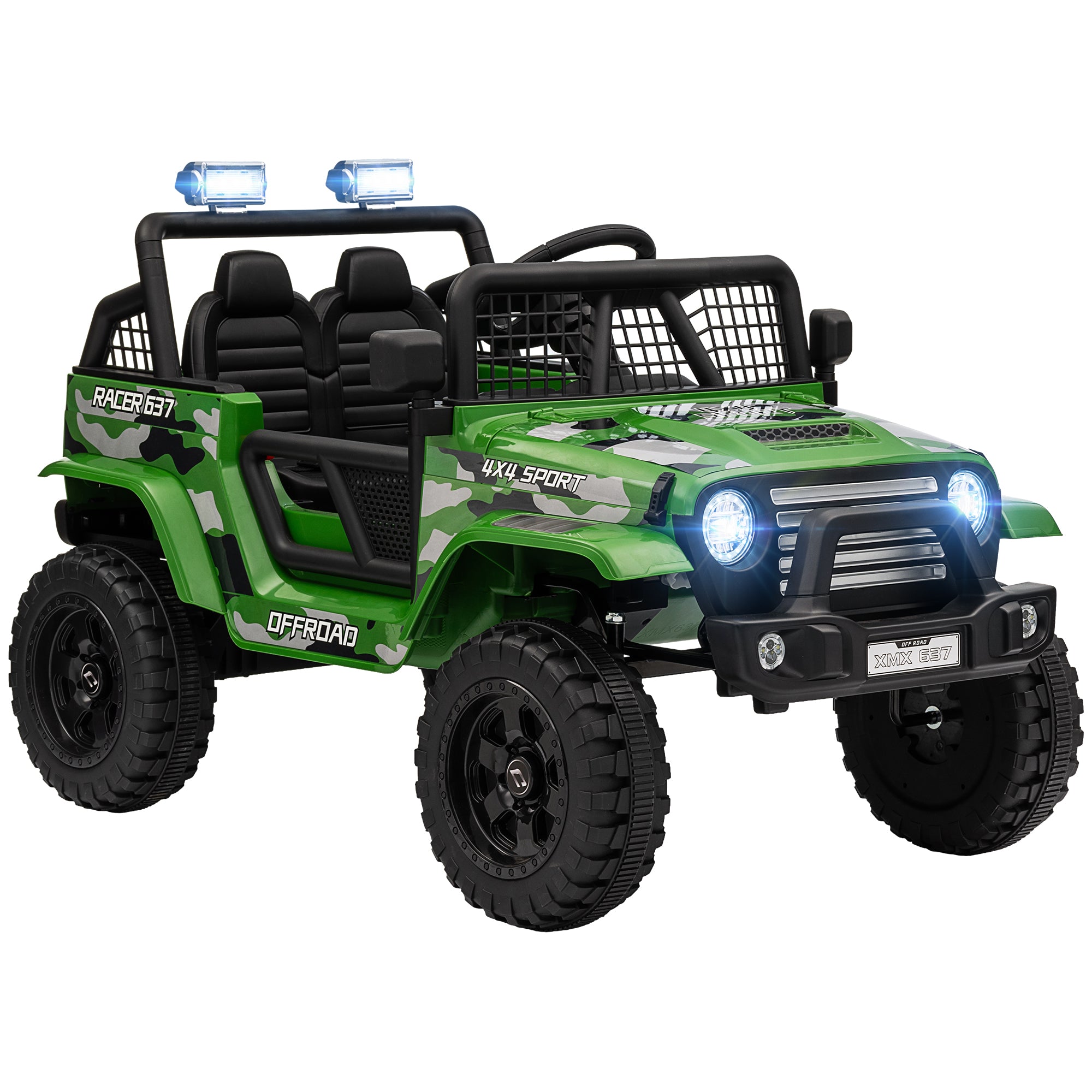 12V Battery Powered Kids Ride-On Car, Electric Truck W/ Spring Suspension, Remote, Music, Horn, Lights, Green
