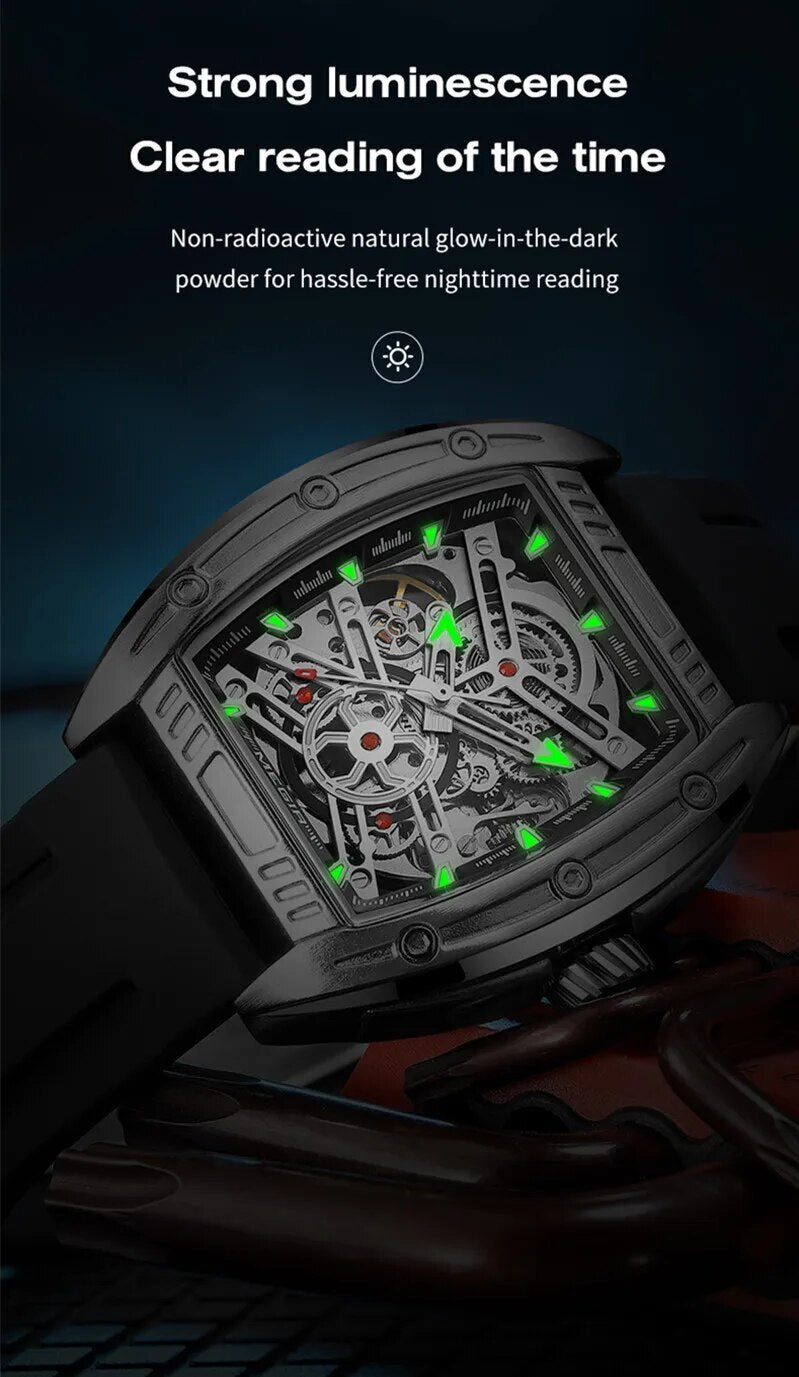 MEGIR Original Luxury Sport Watch for Men Silicone Band Automatic Mechanical Movement WristWatches Luminous Clock Reloj Hombre 8601