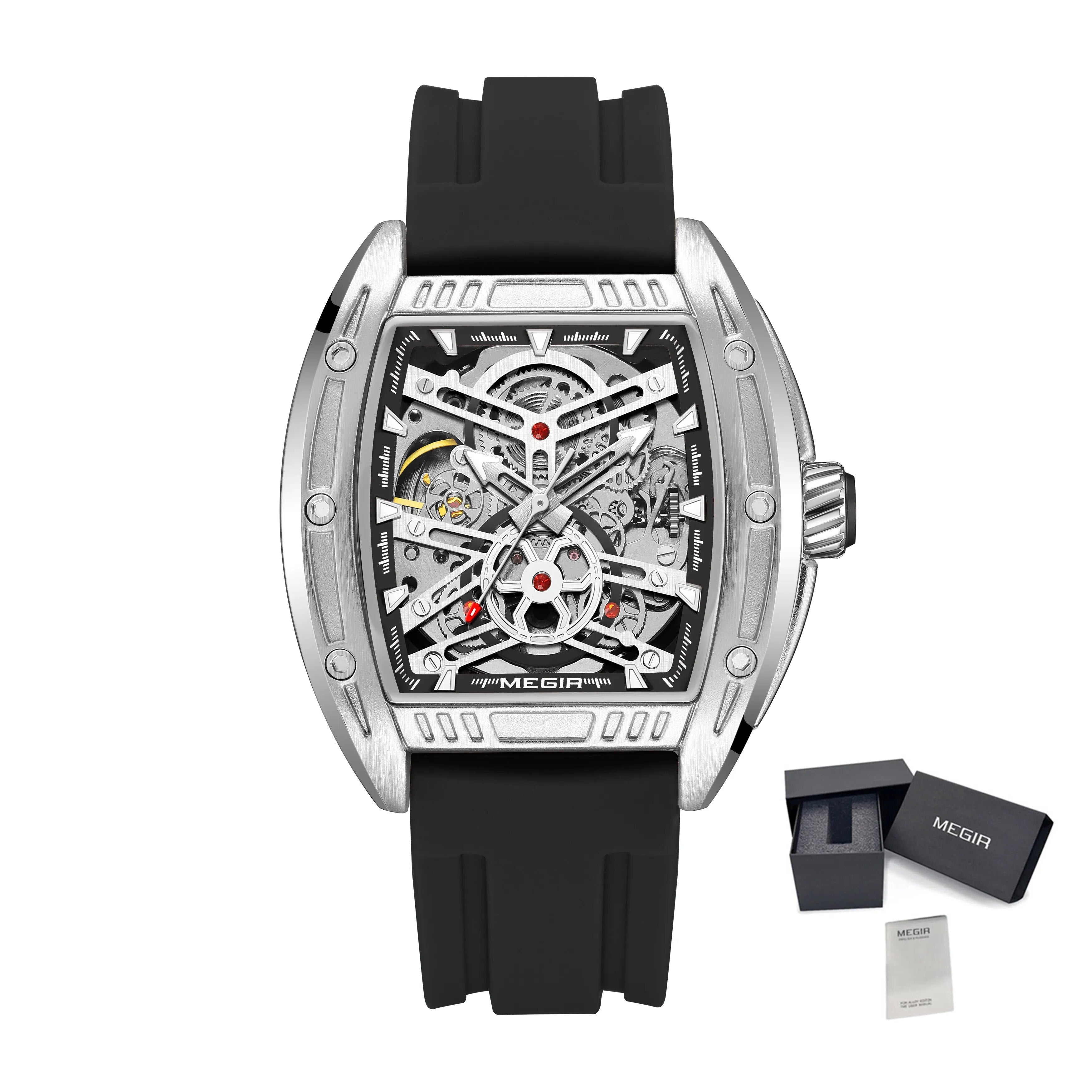 MEGIR Original Luxury Sport Watch for Men Silicone Band Automatic Mechanical Movement WristWatches Luminous Clock Reloj Hombre 8601