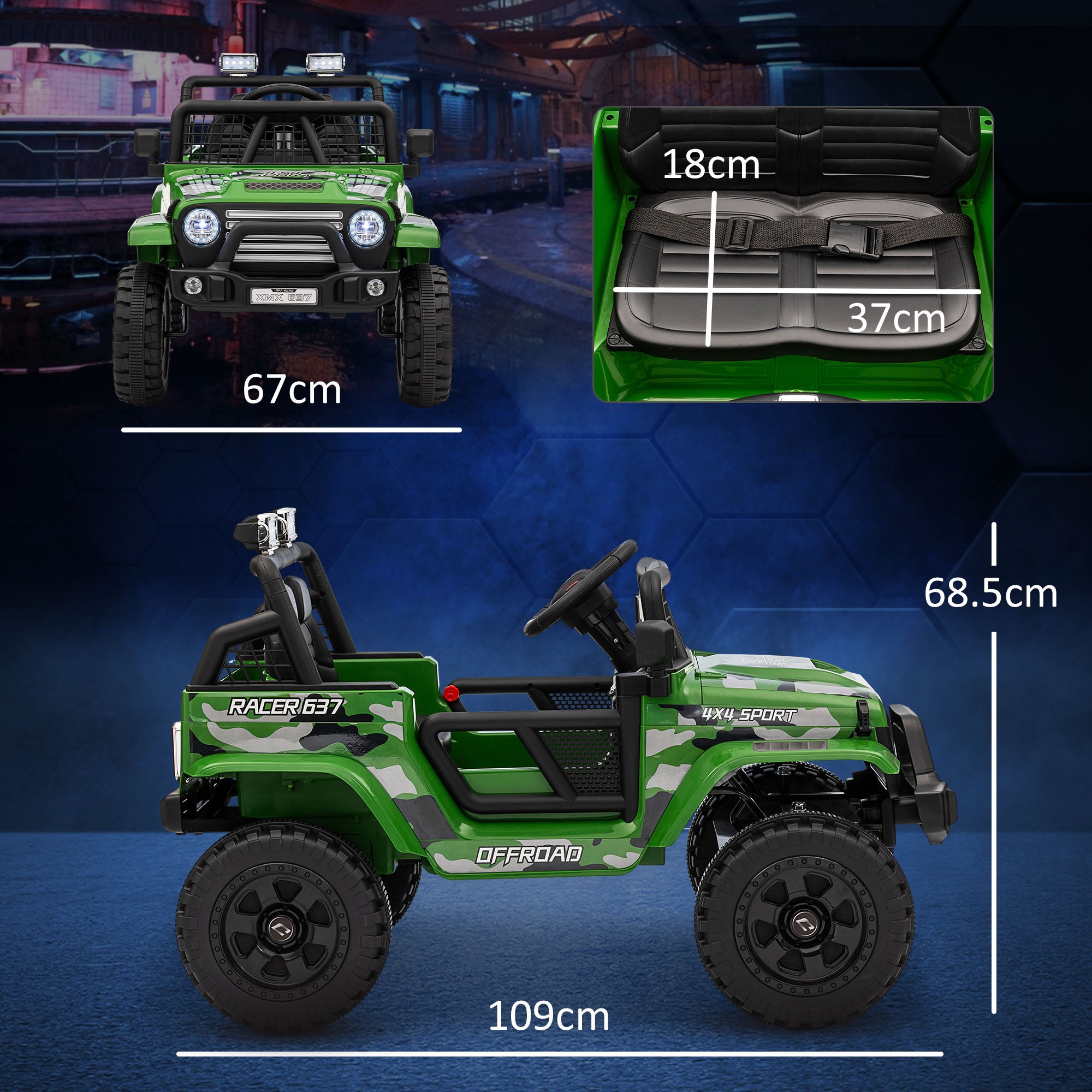 12V Battery Powered Kids Ride-On Car, Electric Truck W/ Spring Suspension, Remote, Music, Horn, Lights, Green