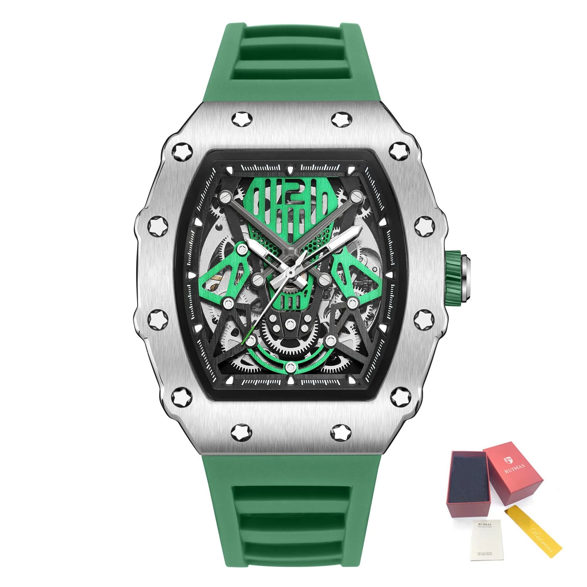 RUIMAS Luxury Watch Men Fashion Automatic Mechanical Watches Clock Silicone Strap Sport Casual Wristwatch Big Dial Reloj Hombre