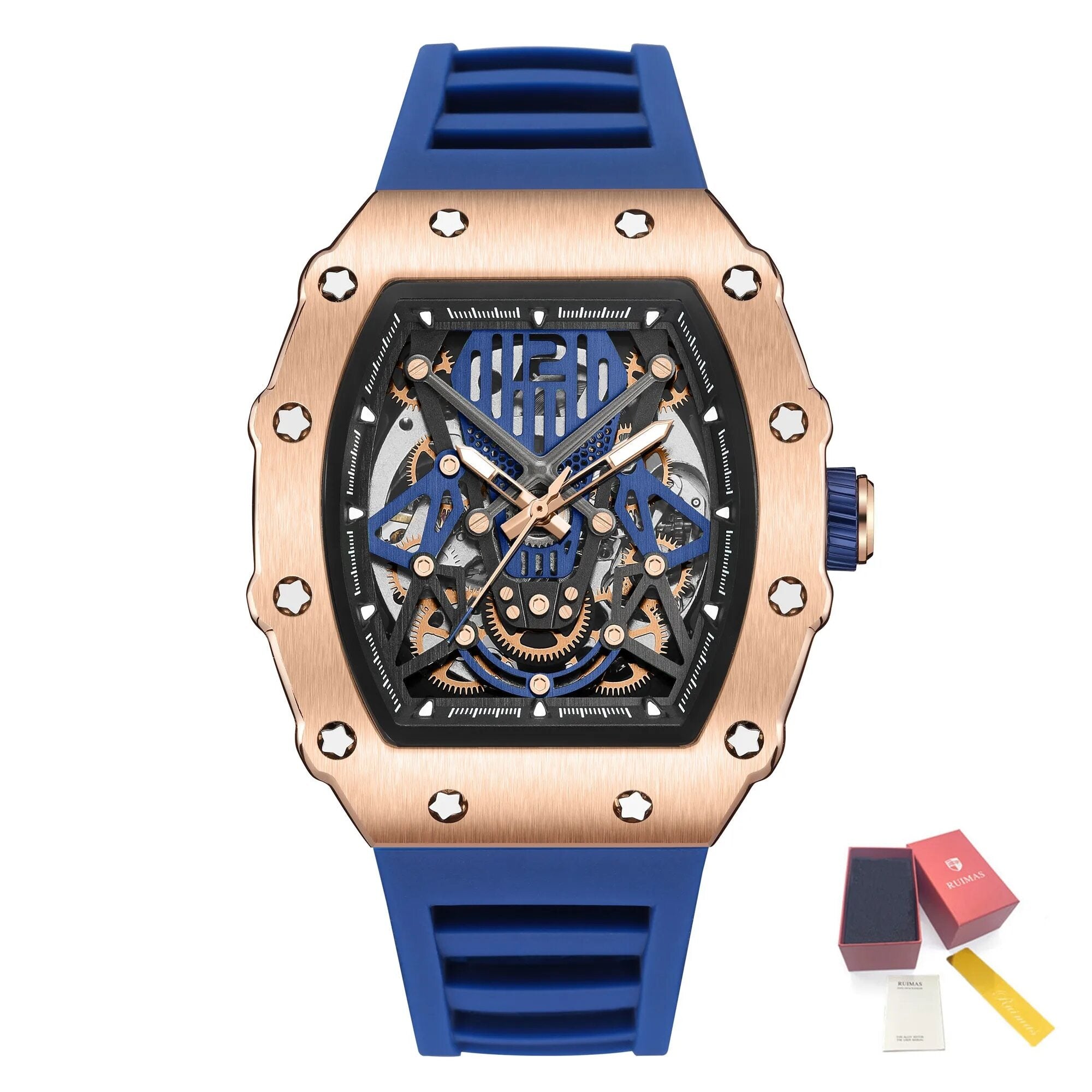 RUIMAS Luxury Watch Men Fashion Automatic Mechanical Watches Clock Silicone Strap Sport Casual Wristwatch Big Dial Reloj Hombre