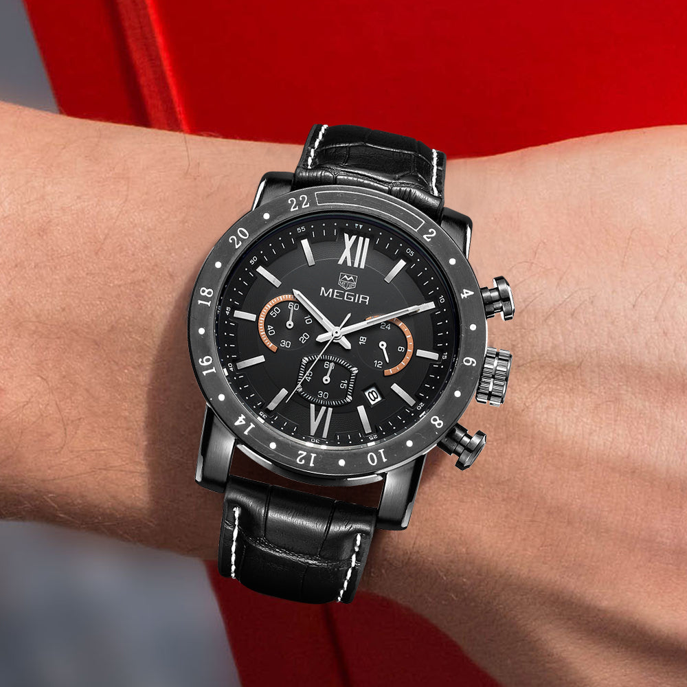 MEGIR Luxury Men's Business Watches Chronograph Waterproof Stainless Steel Quartz Watch Calendar Male Clock Reloj Hombre 3008