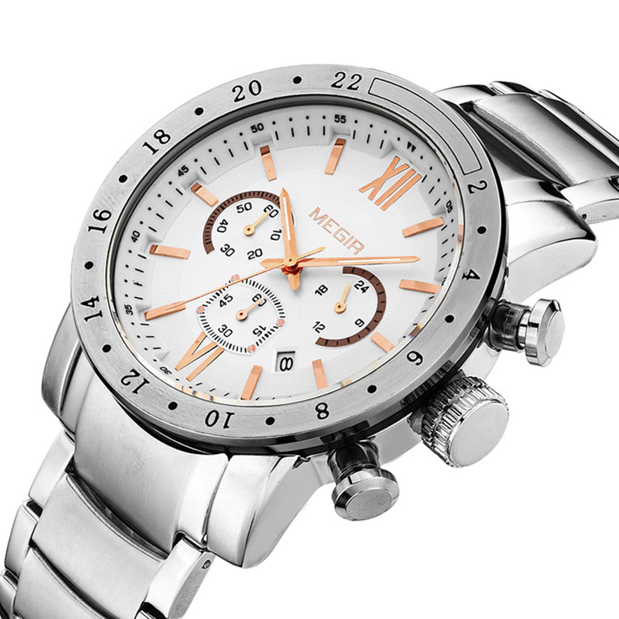 MEGIR Luxury Men's Business Watches Chronograph Waterproof Stainless Steel Quartz Watch Calendar Male Clock Reloj Hombre 3008