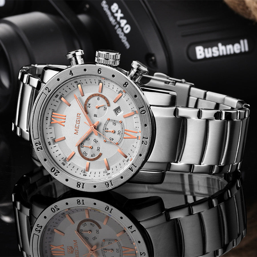 MEGIR Luxury Men's Business Watches Chronograph Waterproof Stainless Steel Quartz Watch Calendar Male Clock Reloj Hombre 3008