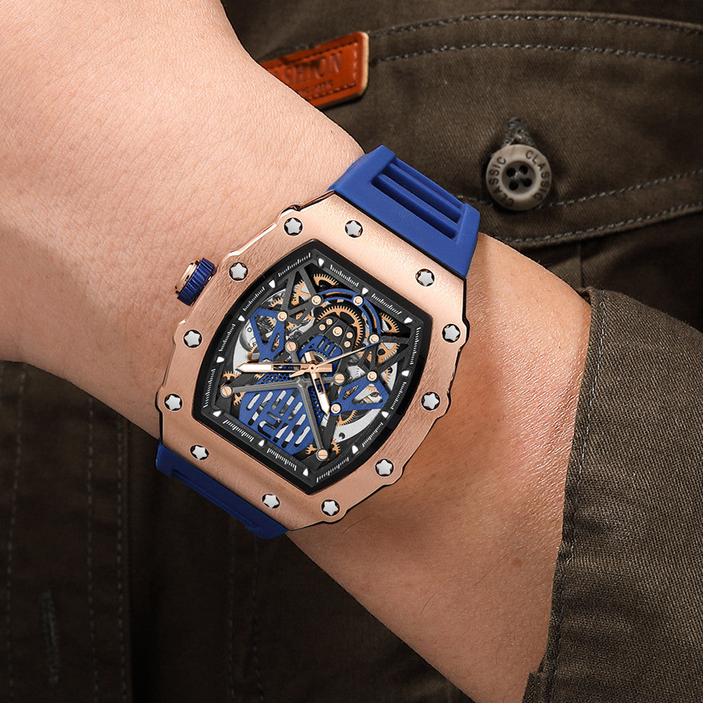 RUIMAS Luxury Watch Men Fashion Automatic Mechanical Watches Clock Silicone Strap Sport Casual Wristwatch Big Dial Reloj Hombre