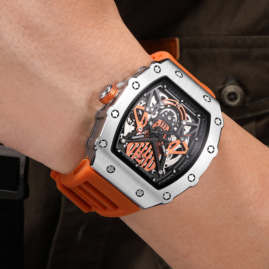 RUIMAS Luxury Watch Men Fashion Automatic Mechanical Watches Clock Silicone Strap Sport Casual Wristwatch Big Dial Reloj Hombre