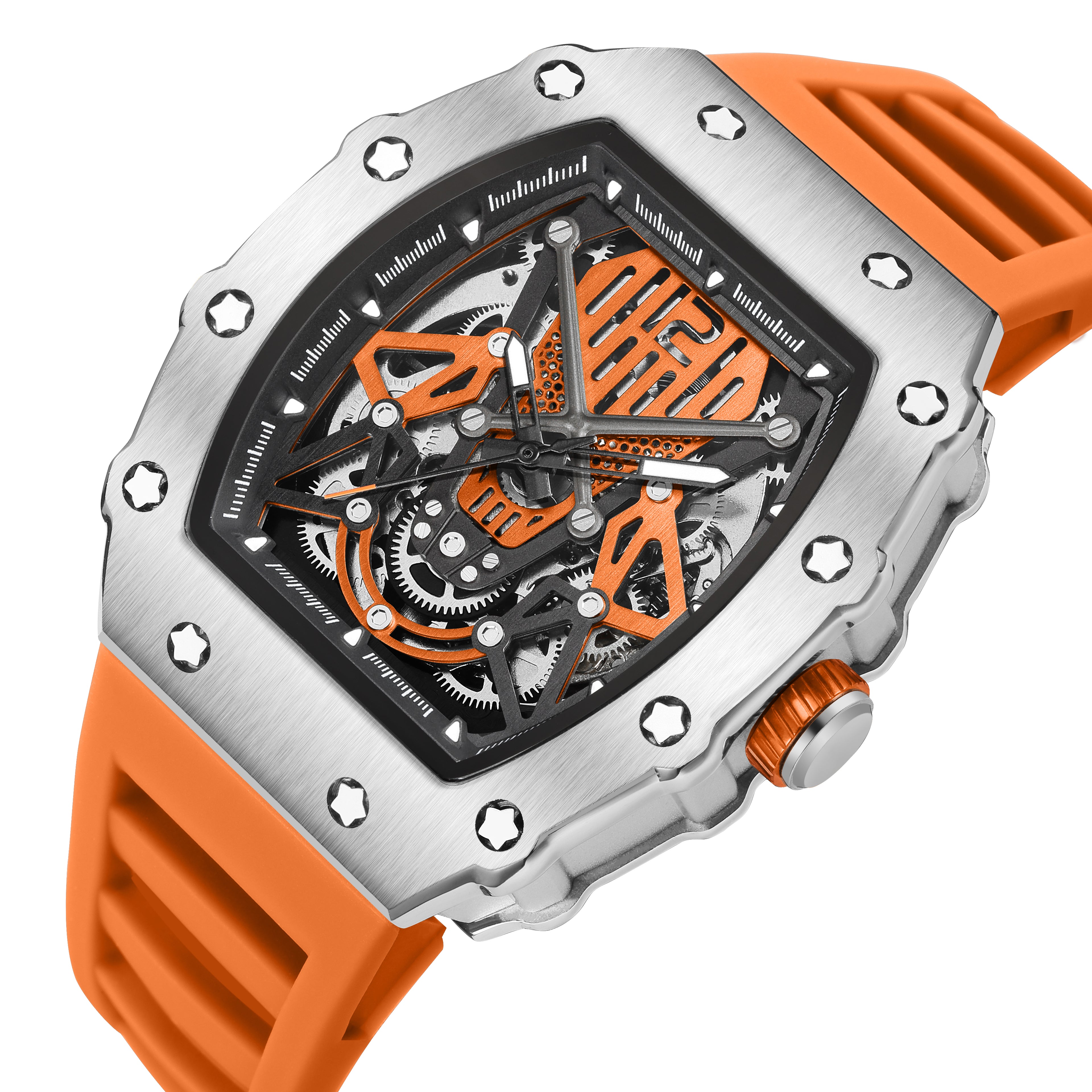 RUIMAS Luxury Watch Men Fashion Automatic Mechanical Watches Clock Silicone Strap Sport Casual Wristwatch Big Dial Reloj Hombre