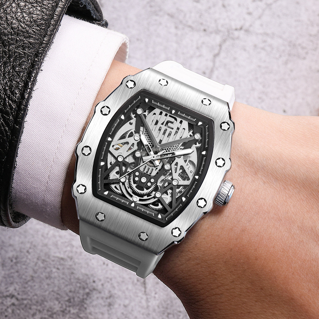 RUIMAS Luxury Watch Men Fashion Automatic Mechanical Watches Clock Silicone Strap Sport Casual Wristwatch Big Dial Reloj Hombre