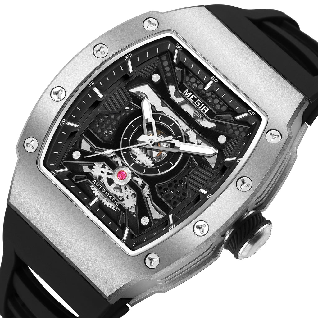 MEGIR Brand Automatic Movement Watch for Men Tonneau Design Fashion Waterproof Stainless Steel Case Mechanical Wristwatch Montre Homme 8604