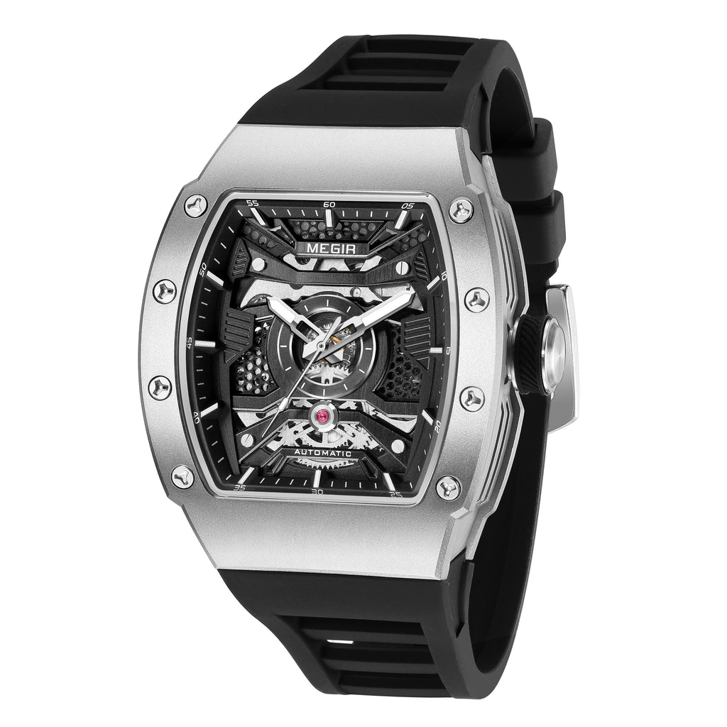 MEGIR Brand Automatic Movement Watch for Men Tonneau Design Fashion Waterproof Stainless Steel Case Mechanical Wristwatch Montre Homme 8604