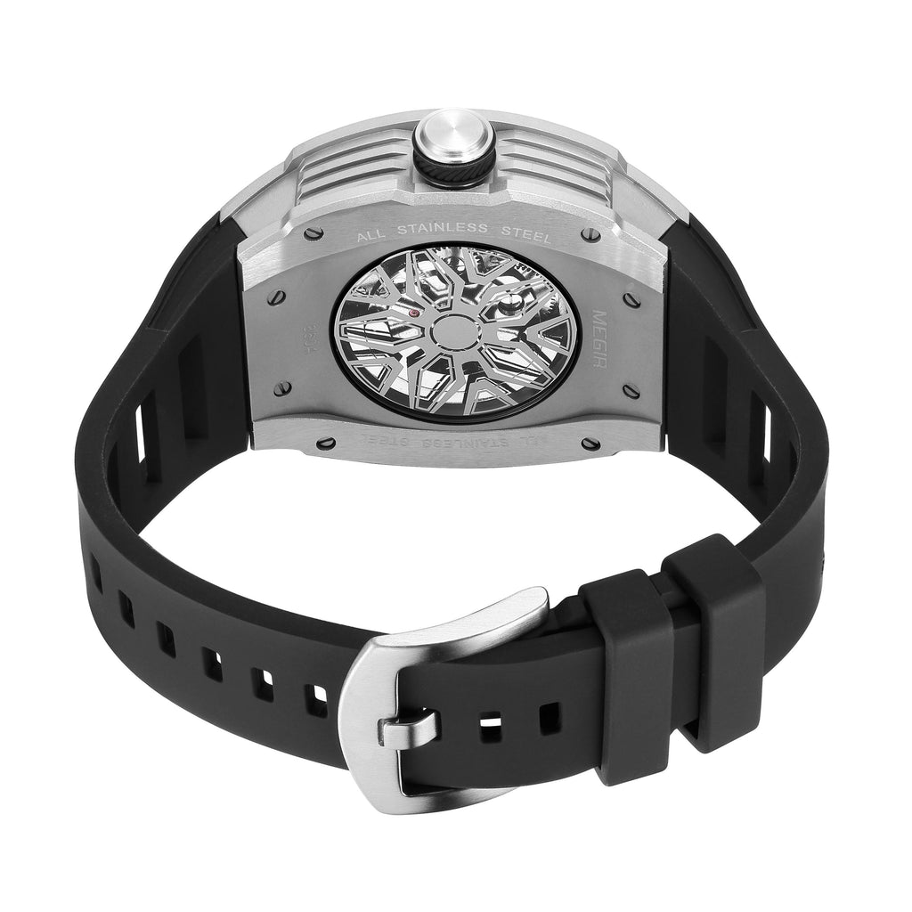 MEGIR Brand Automatic Movement Watch for Men Tonneau Design Fashion Waterproof Stainless Steel Case Mechanical Wristwatch Montre Homme 8604