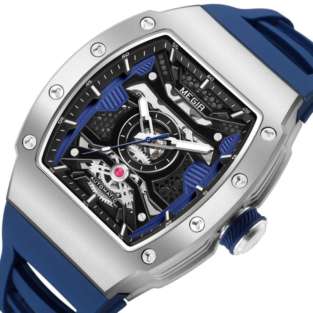 MEGIR Brand Automatic Movement Watch for Men Tonneau Design Fashion Waterproof Stainless Steel Case Mechanical Wristwatch Montre Homme 8604