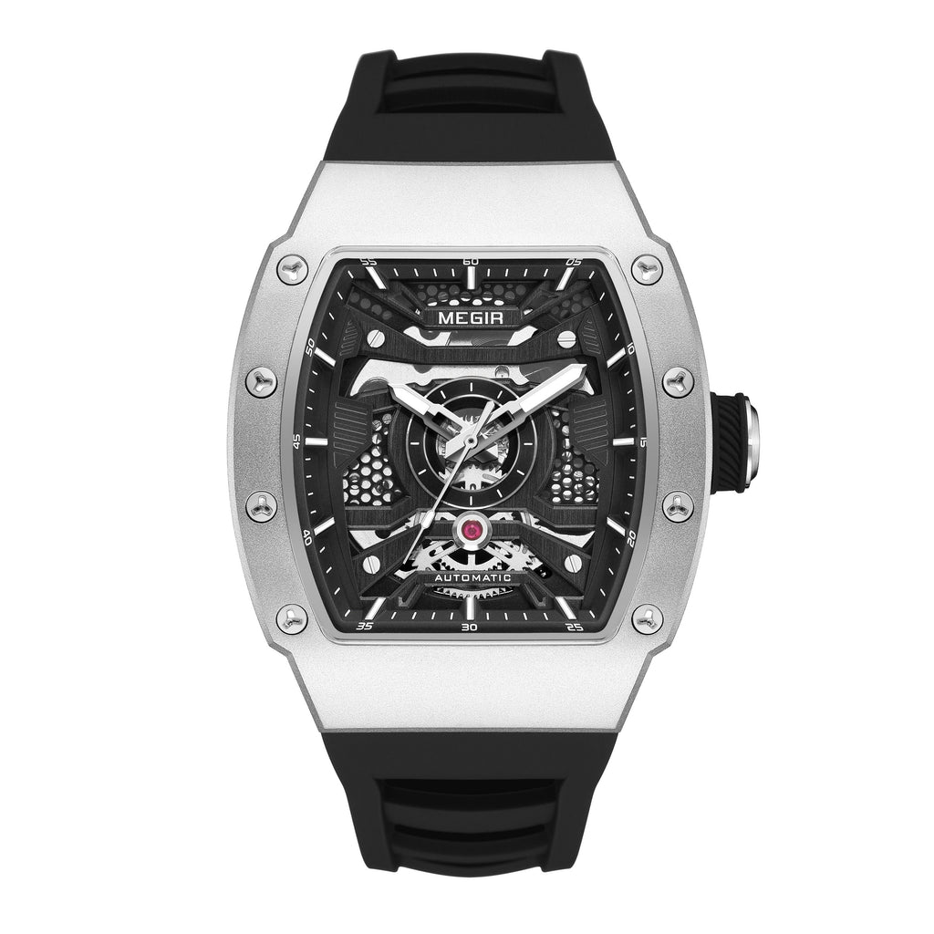 MEGIR Brand Automatic Movement Watch for Men Tonneau Design Fashion Waterproof Stainless Steel Case Mechanical Wristwatch Montre Homme 8604