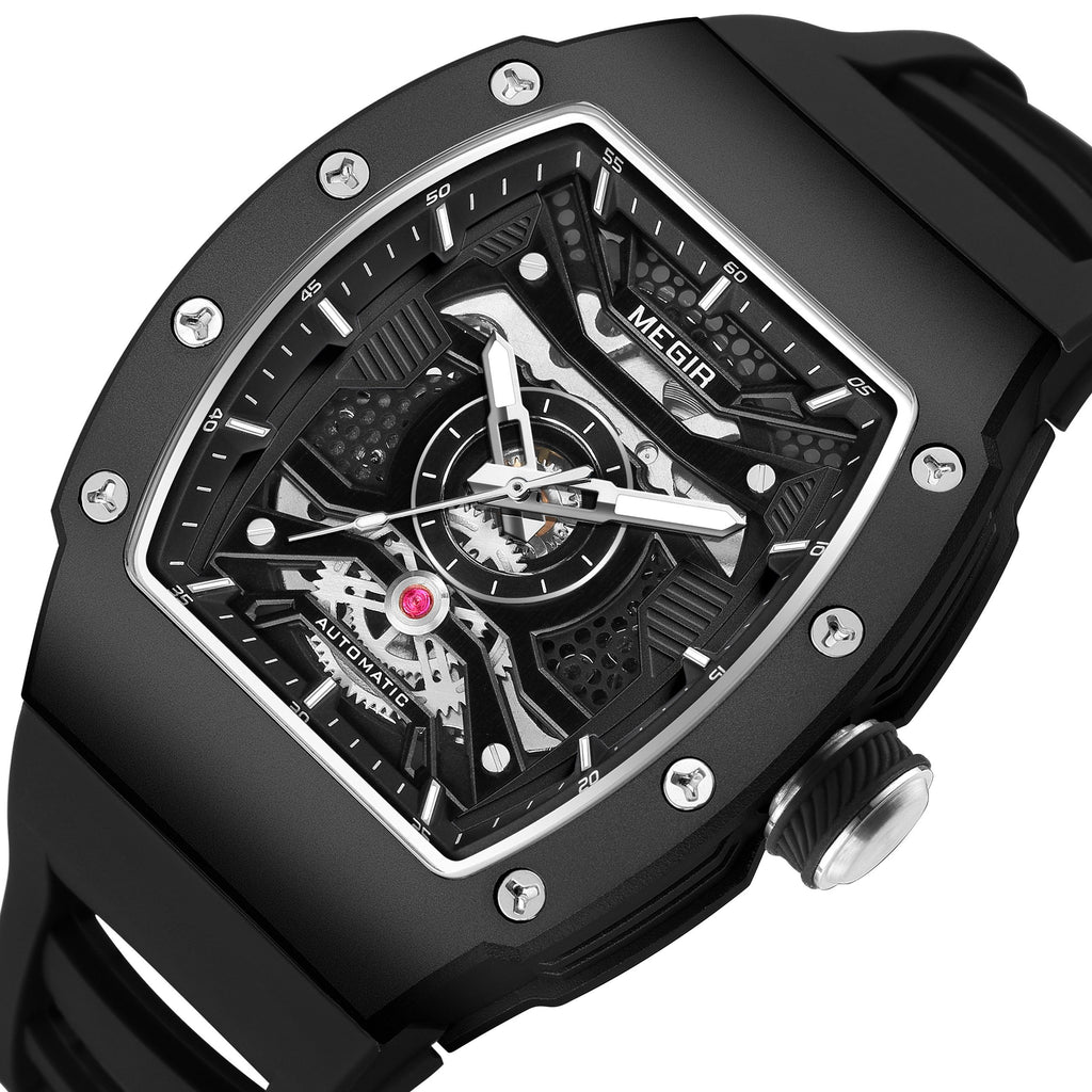 MEGIR Brand Automatic Movement Watch for Men Tonneau Design Fashion Waterproof Stainless Steel Case Mechanical Wristwatch Montre Homme 8604