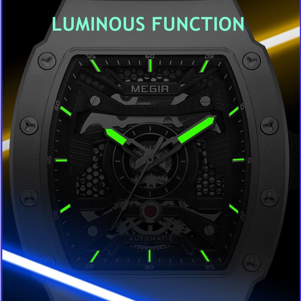 MEGIR Brand Automatic Movement Watch for Men Tonneau Design Fashion Waterproof Stainless Steel Case Mechanical Wristwatch Montre Homme 8604
