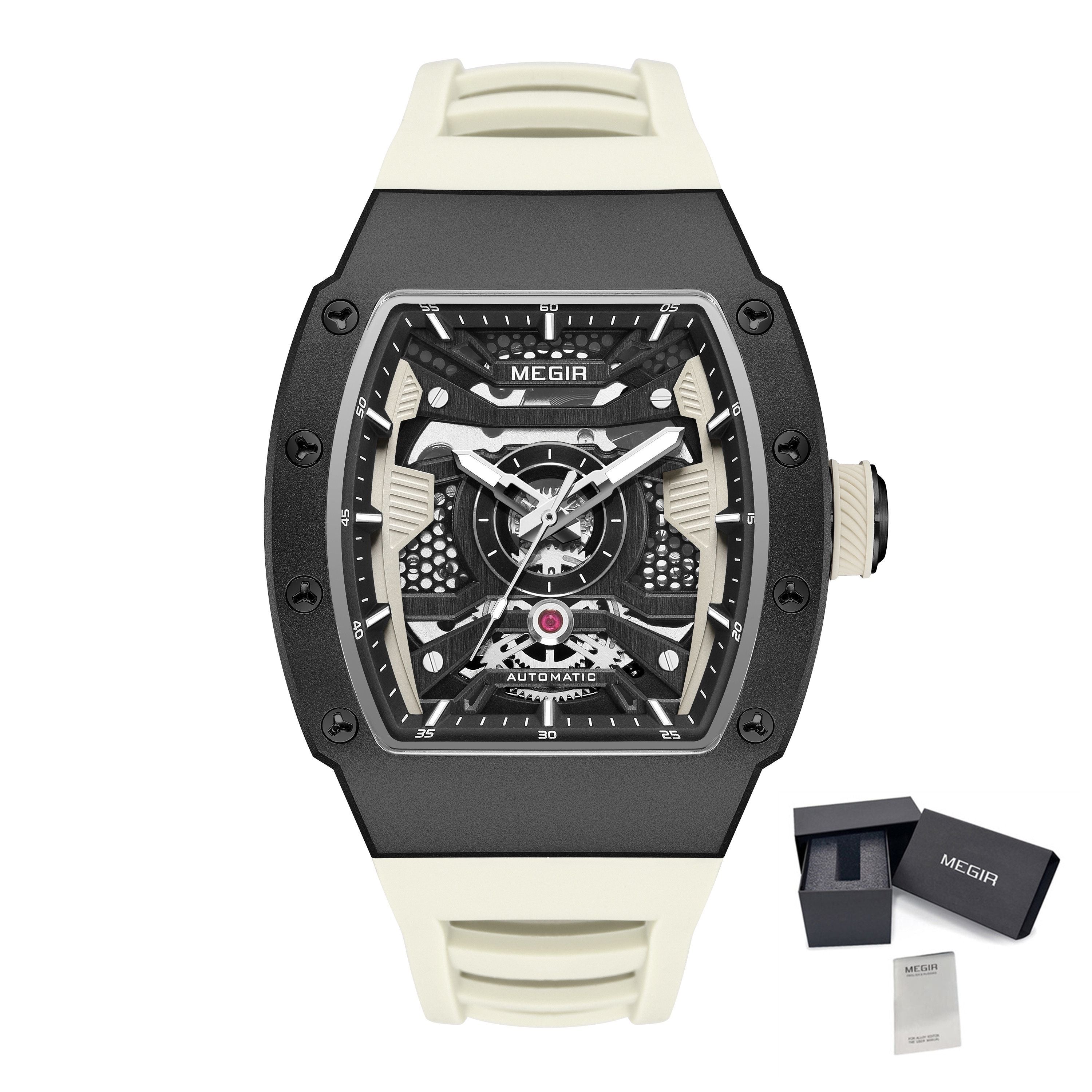 MEGIR Brand Automatic Movement Watch for Men Tonneau Design Fashion Waterproof Stainless Steel Case Mechanical Wristwatch Montre Homme 8604