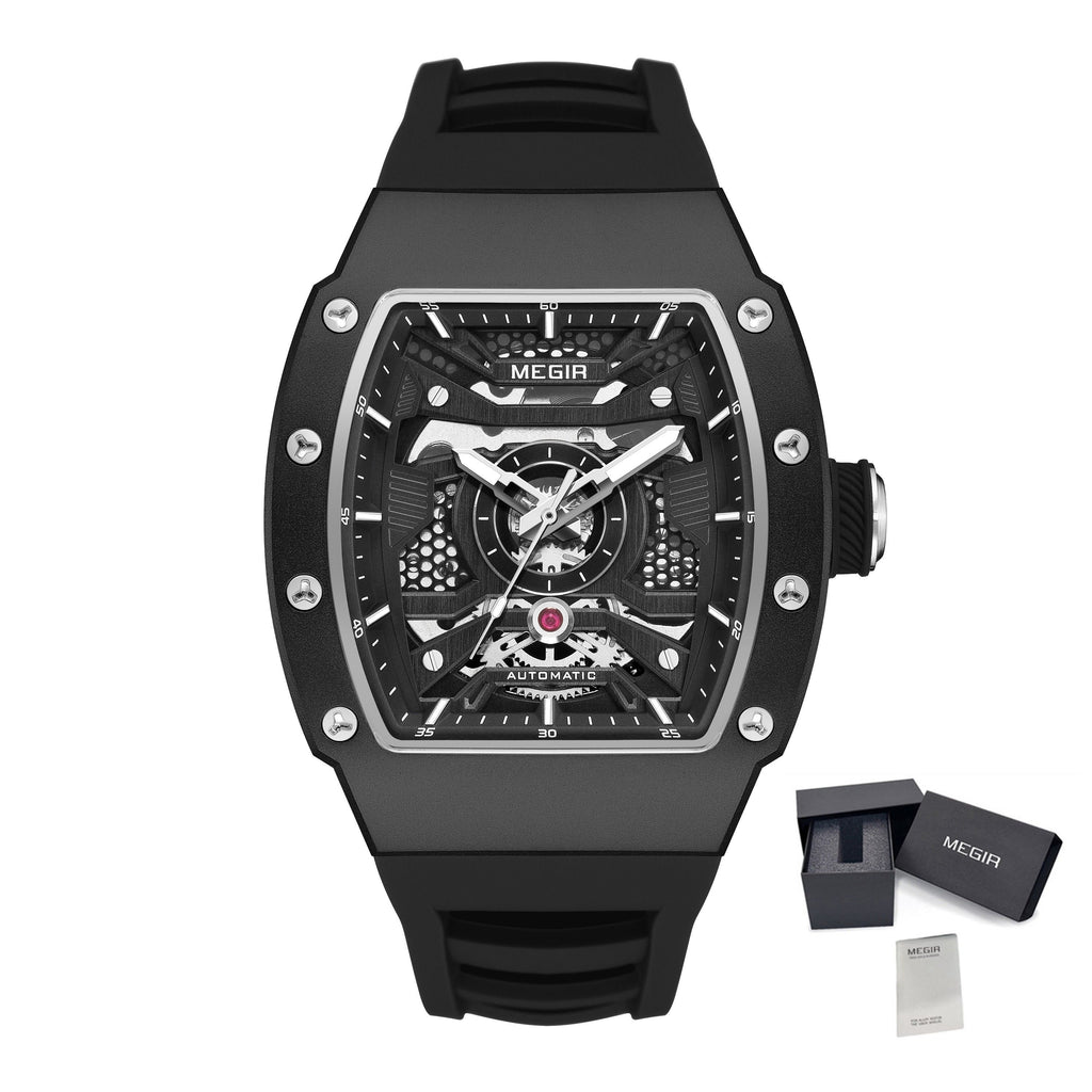 MEGIR Brand Automatic Movement Watch for Men Tonneau Design Fashion Waterproof Stainless Steel Case Mechanical Wristwatch Montre Homme 8604