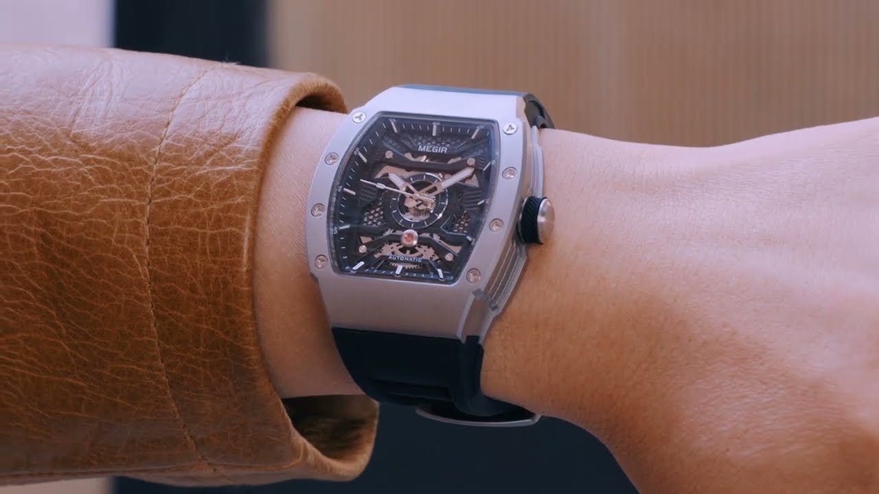 MEGIR Brand Automatic Movement Watch for Men Tonneau Design Fashion Waterproof Stainless Steel Case Mechanical Wristwatch Montre Homme 8604