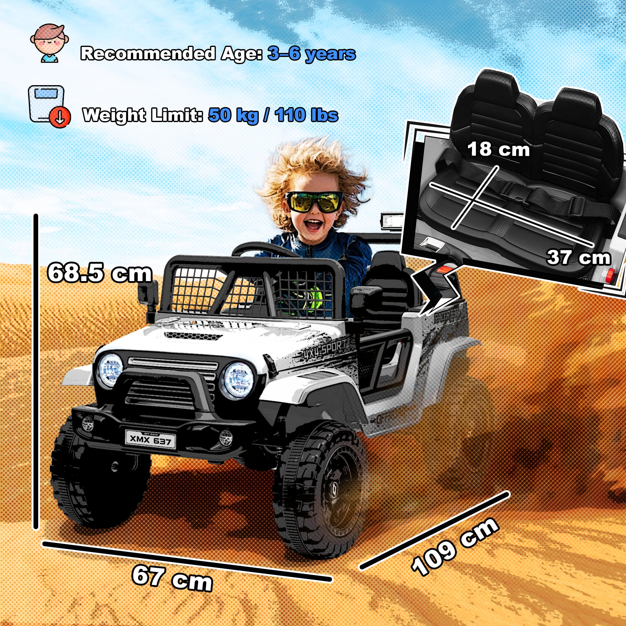 12V Battery Powered Kids Ride-On Car, Electric Truck W/ Spring Suspension, Remote, Music, Horn, Lights, White