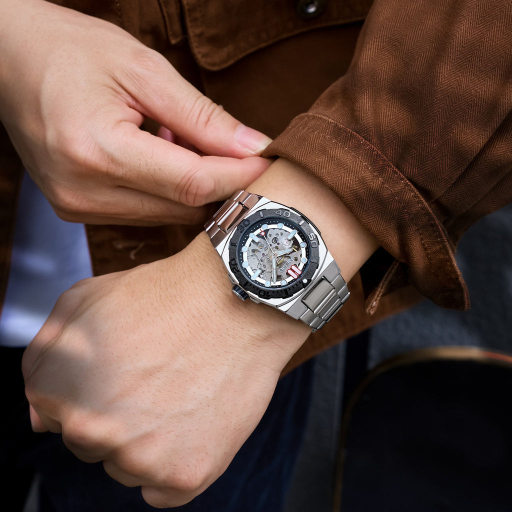 MEGIR Skeleton Dial Mechanical Watches for Men Luxury Business Wristwatch Stainless Steel Waterproof Automatic Watch Clock 8606