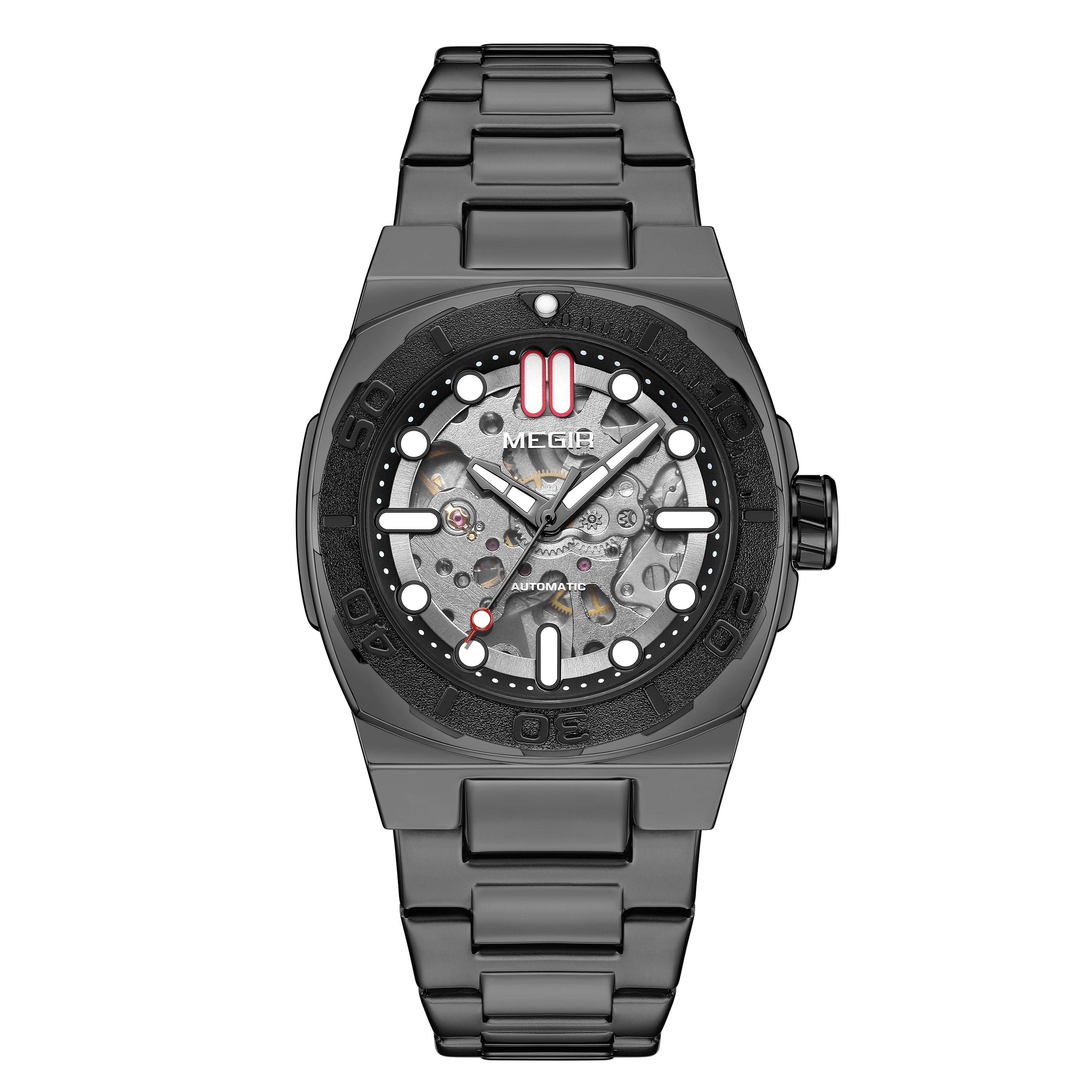 MEGIR Skeleton Dial Mechanical Watches for Men Luxury Business Wristwatch Stainless Steel Waterproof Automatic Watch Clock 8606