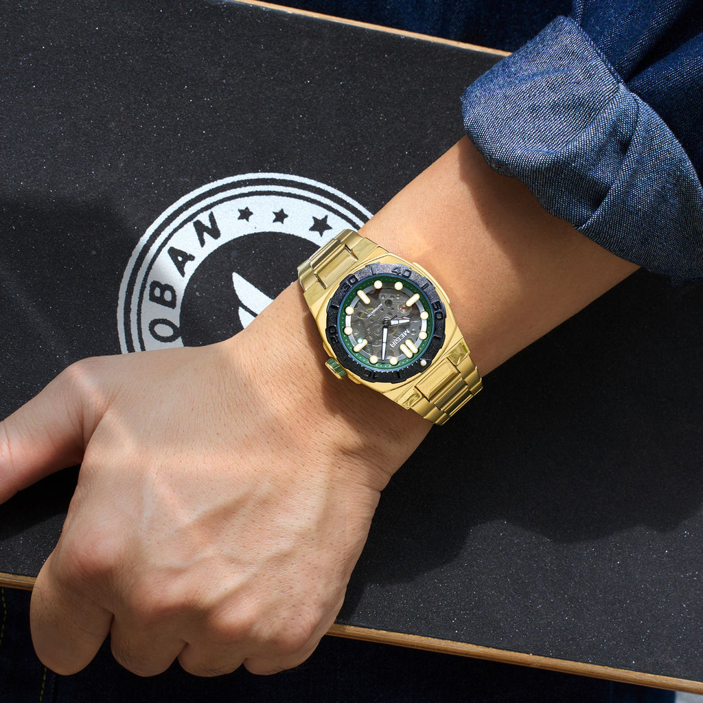 MEGIR Skeleton Dial Mechanical Watches for Men Luxury Business Wristwatch Stainless Steel Waterproof Automatic Watch Clock 8606