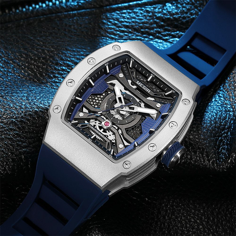 MEGIR Brand Automatic Movement Watch for Men Tonneau Design Fashion Waterproof Stainless Steel Case Mechanical Wristwatch Montre Homme 8604