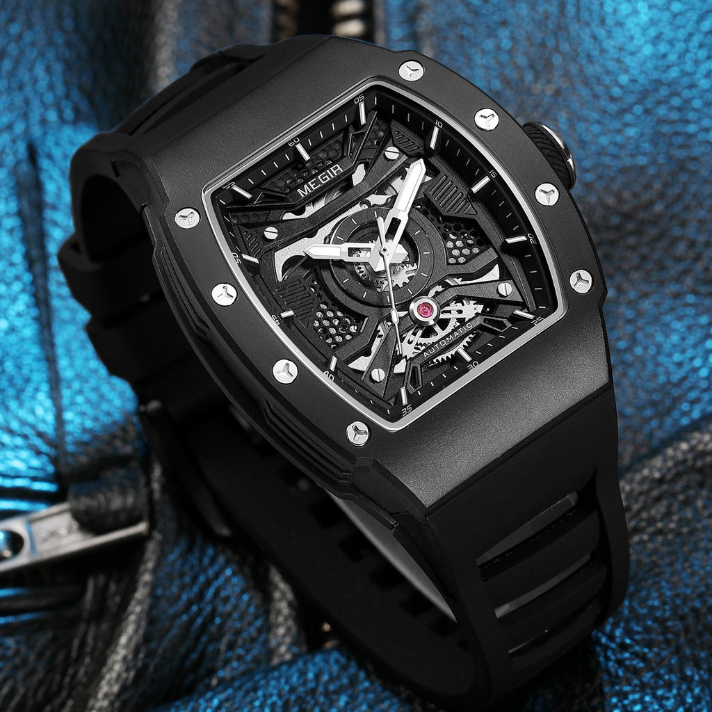 MEGIR Brand Automatic Movement Watch for Men Tonneau Design Fashion Waterproof Stainless Steel Case Mechanical Wristwatch Montre Homme 8604