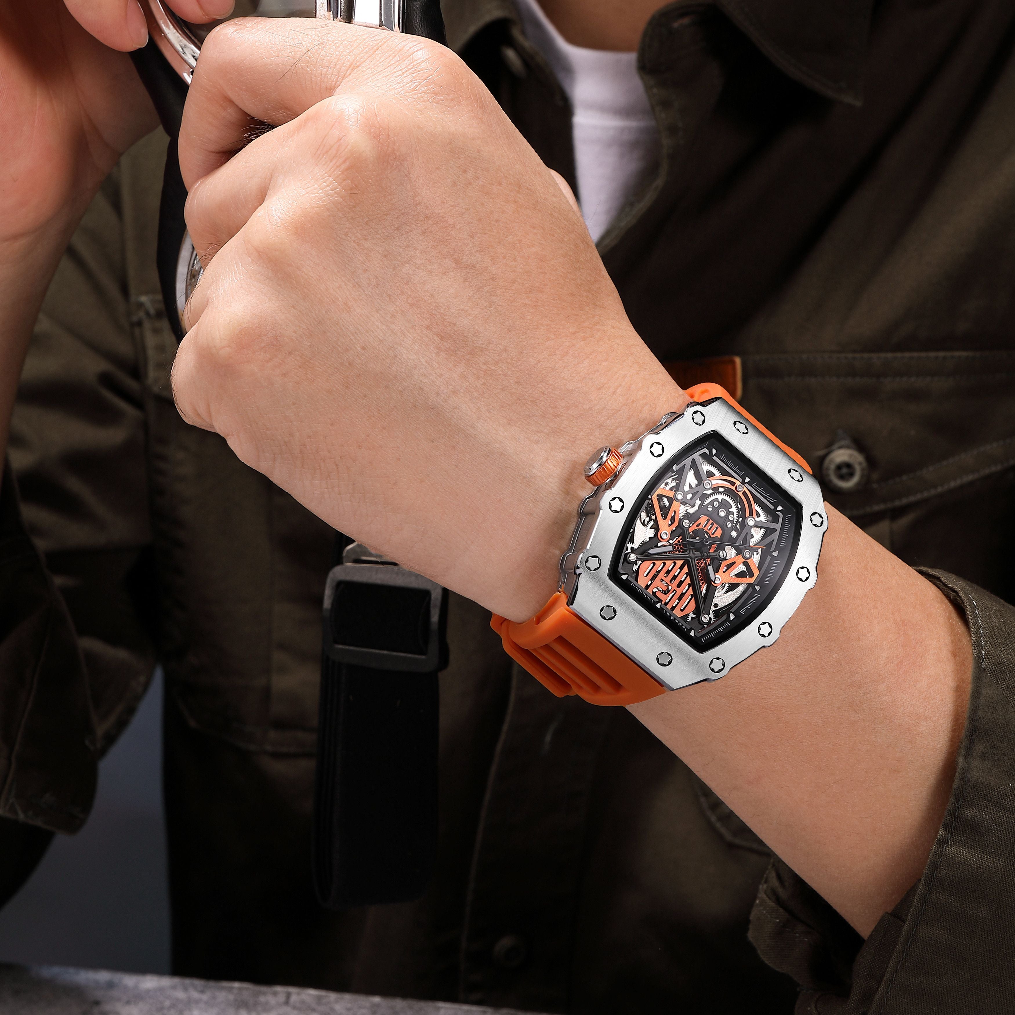 Luxury Watch Men Fashion Automatic Mechanical Watches Clock Silicone Strap Sport Casual Wristwatch