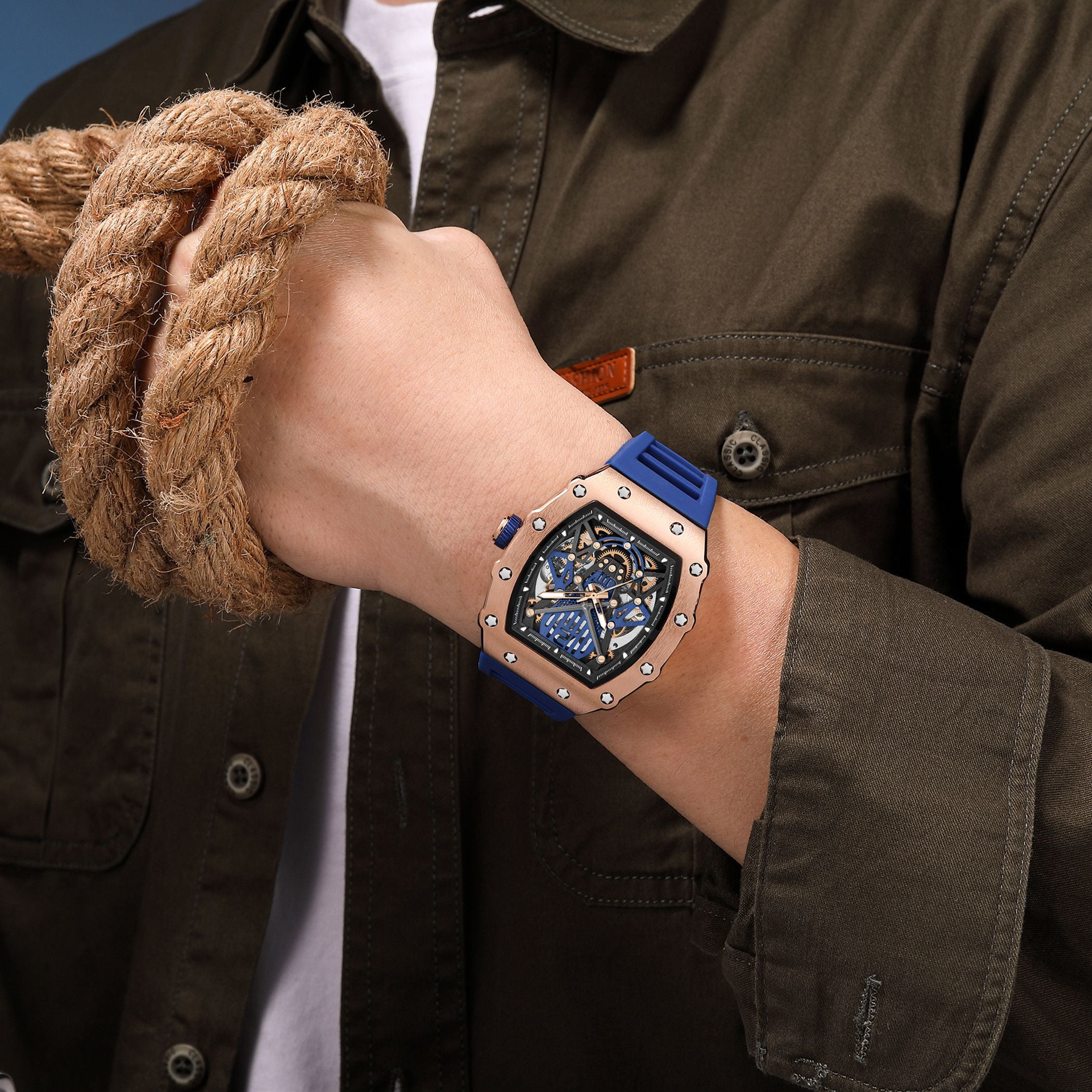 Luxury Watch Men Fashion Automatic Mechanical Watches Clock Silicone Strap Sport Casual Wristwatch