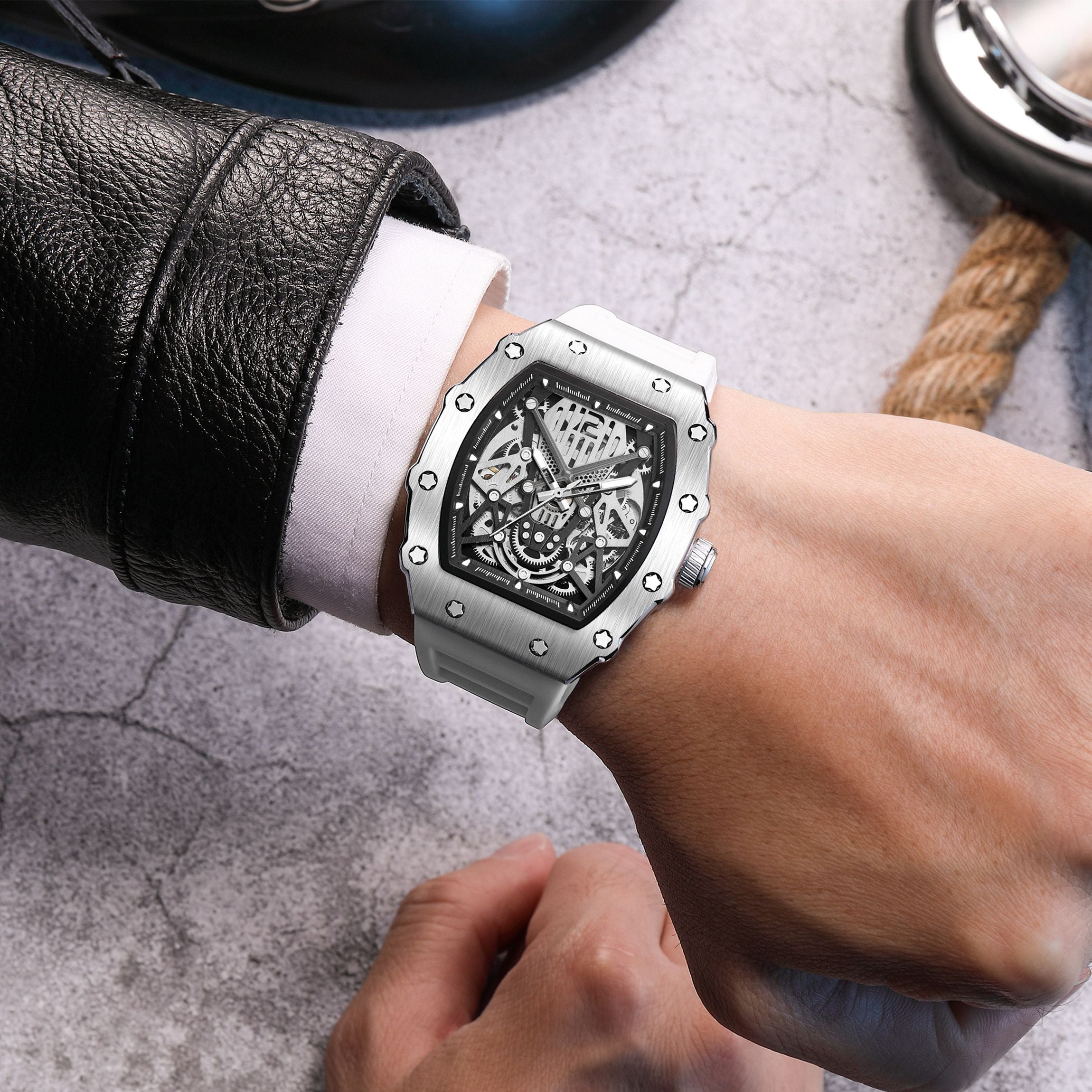 Luxury Watch Men Fashion Automatic Mechanical Watches Clock Silicone Strap Sport Casual Wristwatch