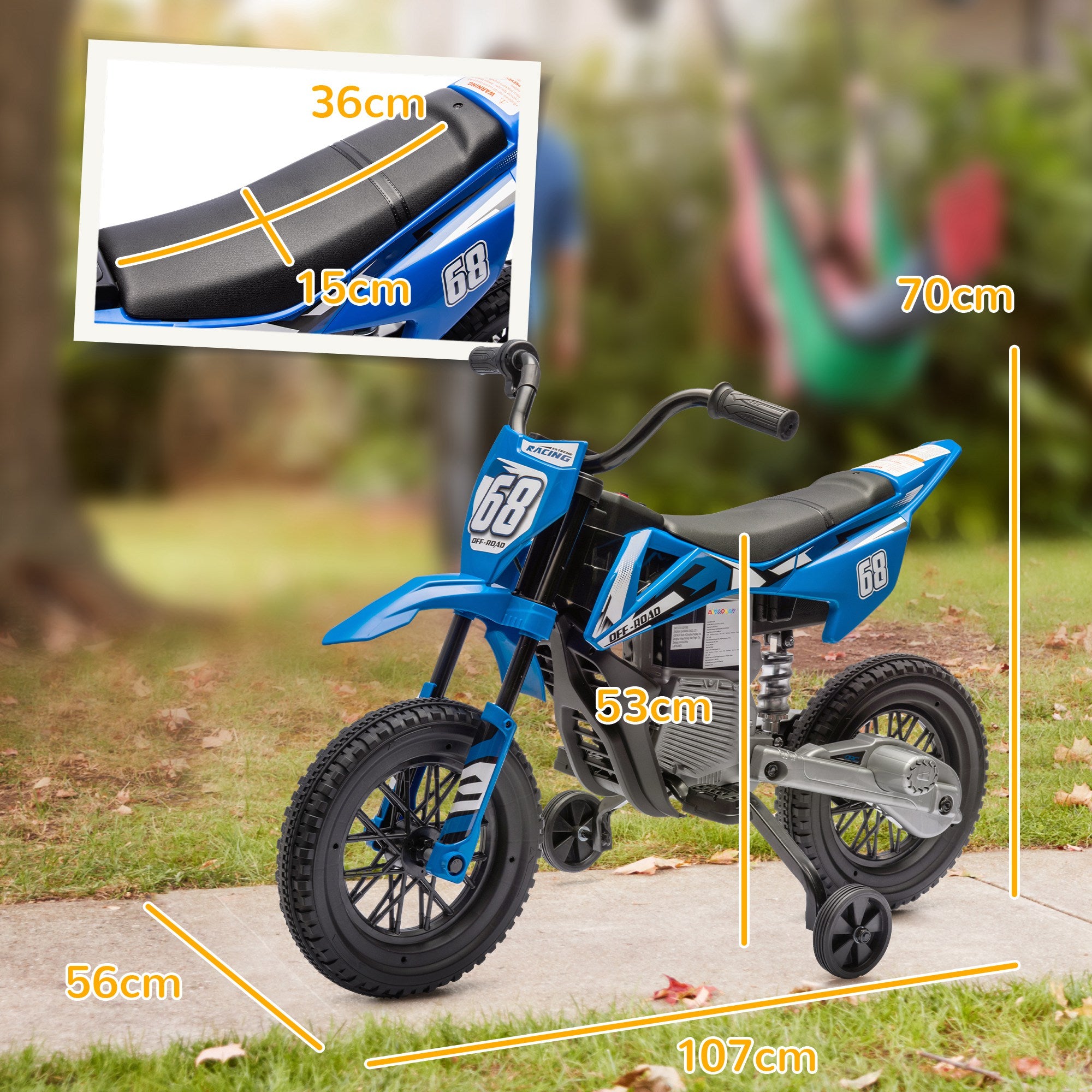 12V Kids Electric Motorbike, Kids Electric Ride On Motorcycle W/ Twist Grip Throttle, Training Wheels, Blue