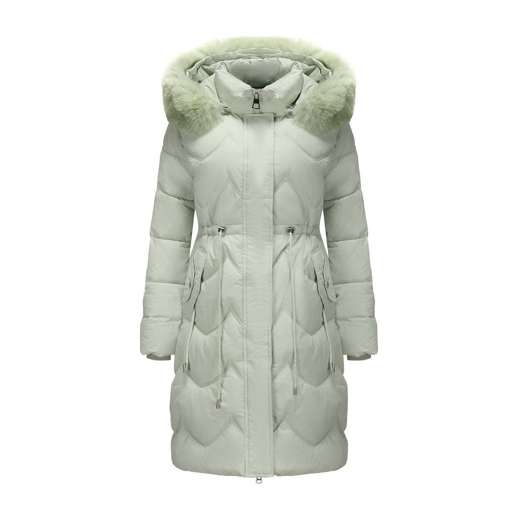 Big Fur Collar Mid-length Thickened Waist-cinching Cotton Coat