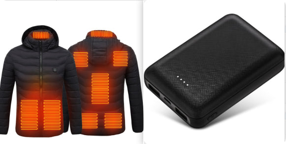 Men Heated Puffer Jacket Electric Heating Coat Insulated Hood Windbreaker 9Heat Zones