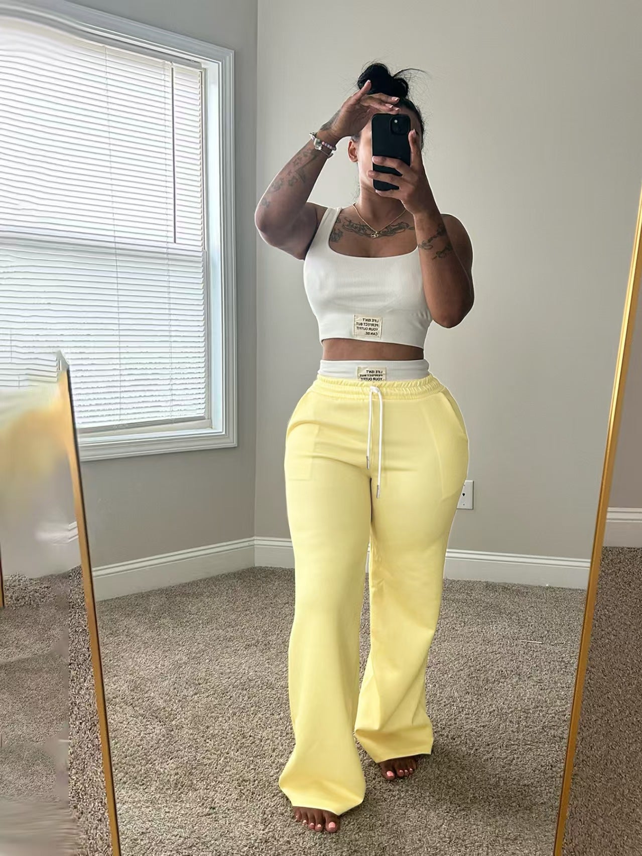 Womens Casual Contrasting Color Layered Loose Sporty Pants Set