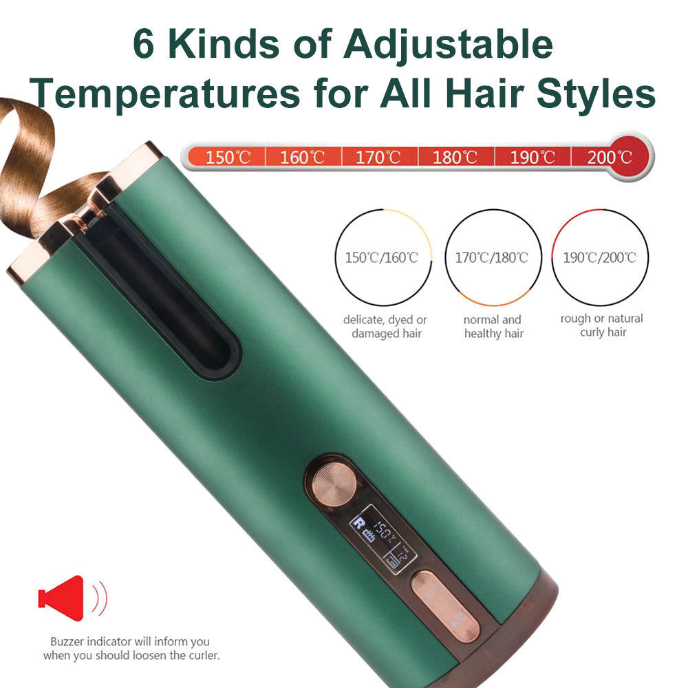 NNEDSZ Cordless Automatic Hair Curler with Adjustable Temperature - Green