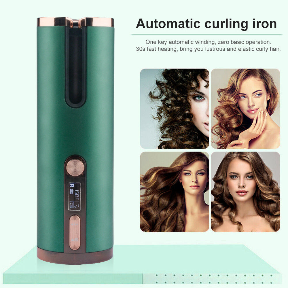 NNEDSZ Cordless Automatic Hair Curler with Adjustable Temperature - Black