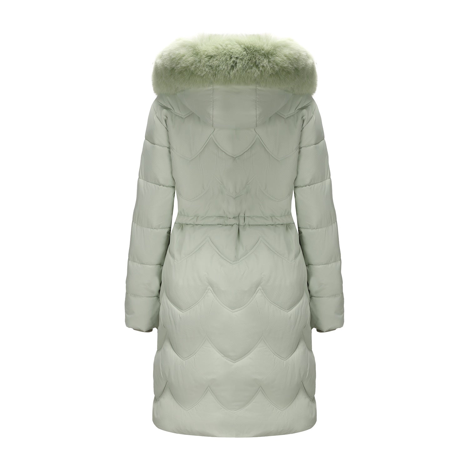 Big Fur Collar Mid-length Thickened Waist-cinching Cotton Coat