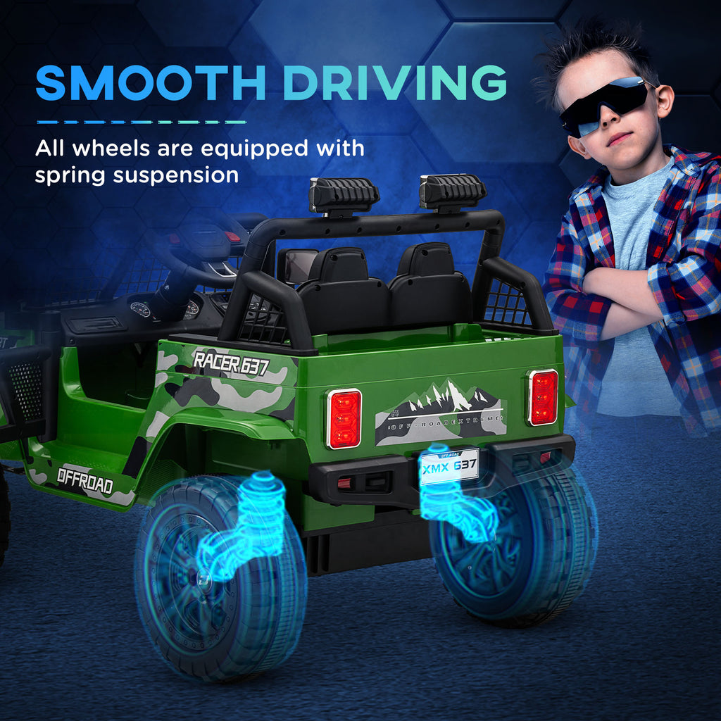 12V Battery Powered Kids Ride-On Car, Electric Truck W/ Spring Suspension, Remote, Music, Horn, Lights, Green